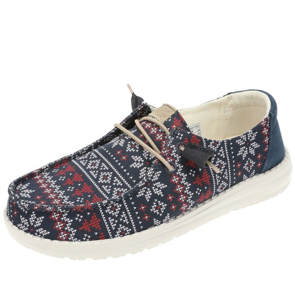 HEYDUDE Womens Wendy Winter Sweater Slip On Shoes Size 8 Navy Blue Red NWOB